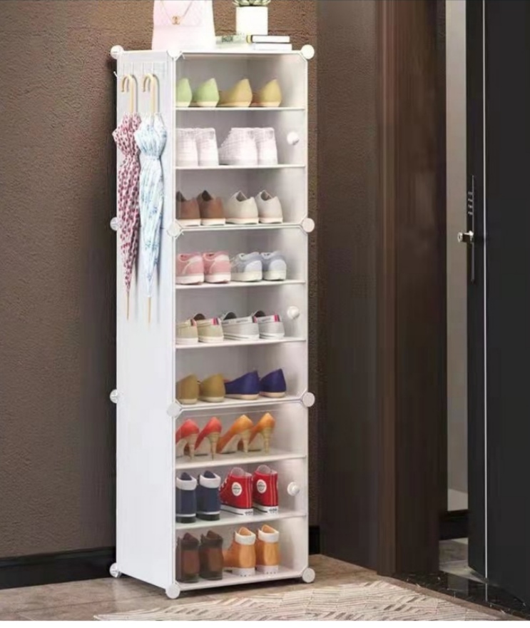 خزانة أحذية بلاستيكية طويلة 9 رفوف و علاقات جانبية
